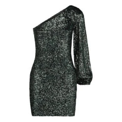 Asymmetrical Sequin Mini Dress BLACK